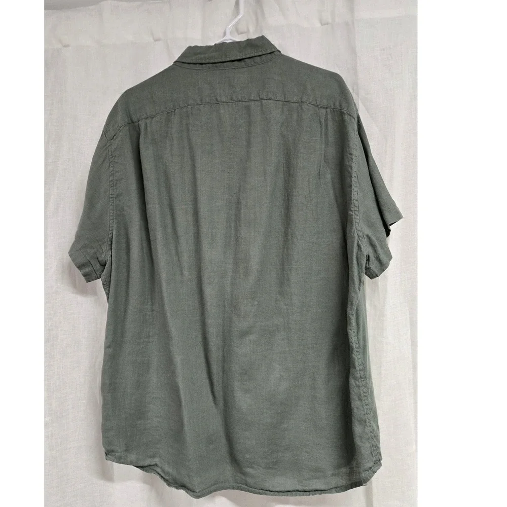J.Crew Slim Button Down Short‎ Sleeve Shirt Linen Cotton Olive Green Men's XXL